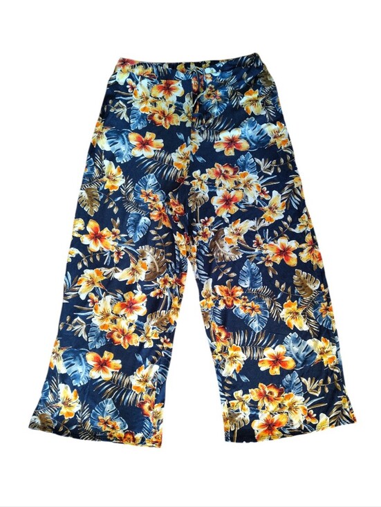 Pants - Promises Promises Blue Tropical Print Pull‎ On Palazzo Beach Pants Plus 1X